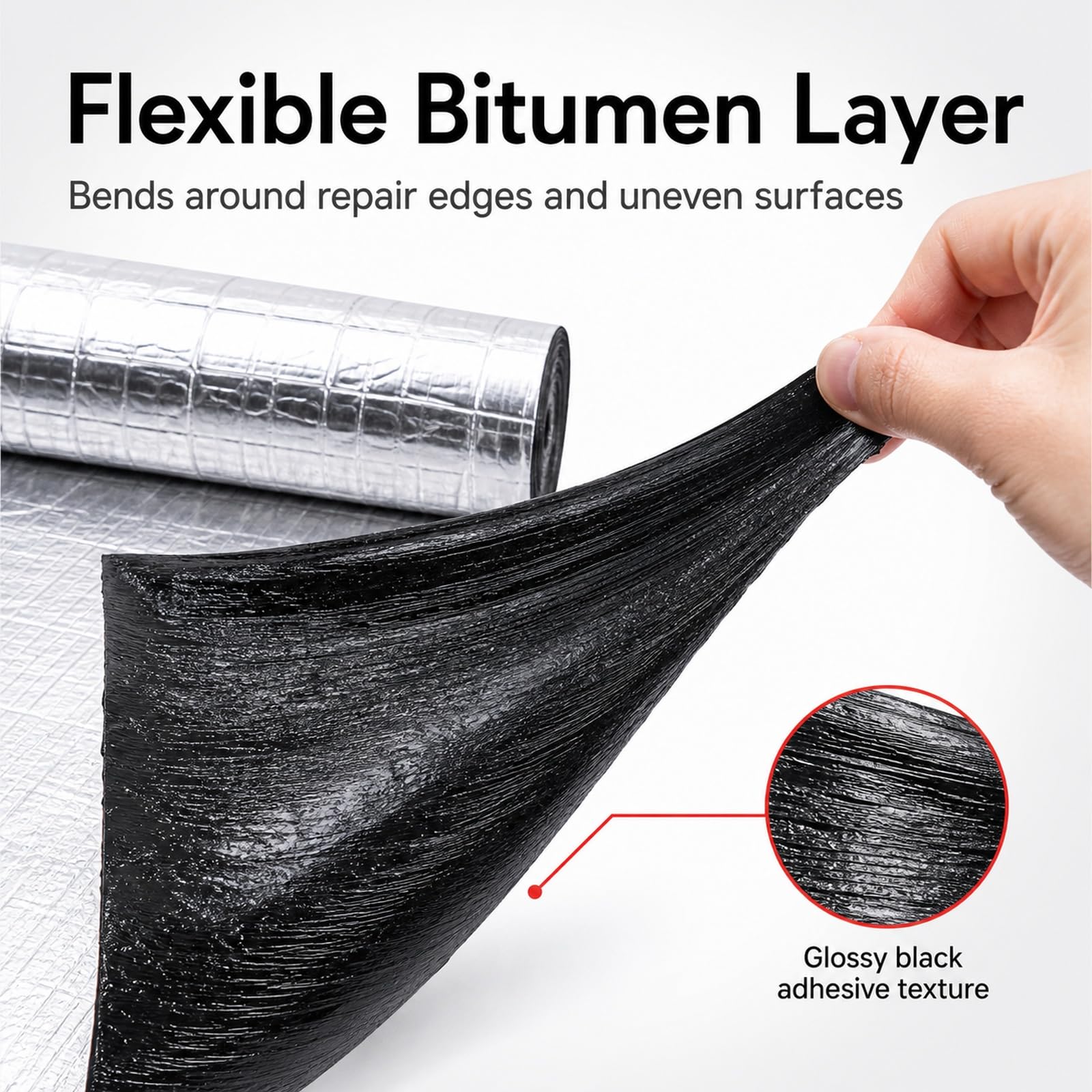 Tela Asfáltica Autoadhesiva Tejado,Cinta Impermeable para Asfalto,Cinta con Extra Adhesión de Aluminio,Resistencia a la Intemperie,para reparación de Cubiertas y Fisuras en Edificios