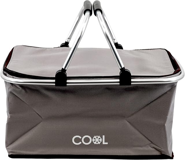 35 L Picnic Camping Insulated Cooler Folding Cool Hamper Shopping Basket Bag Box (Grey)