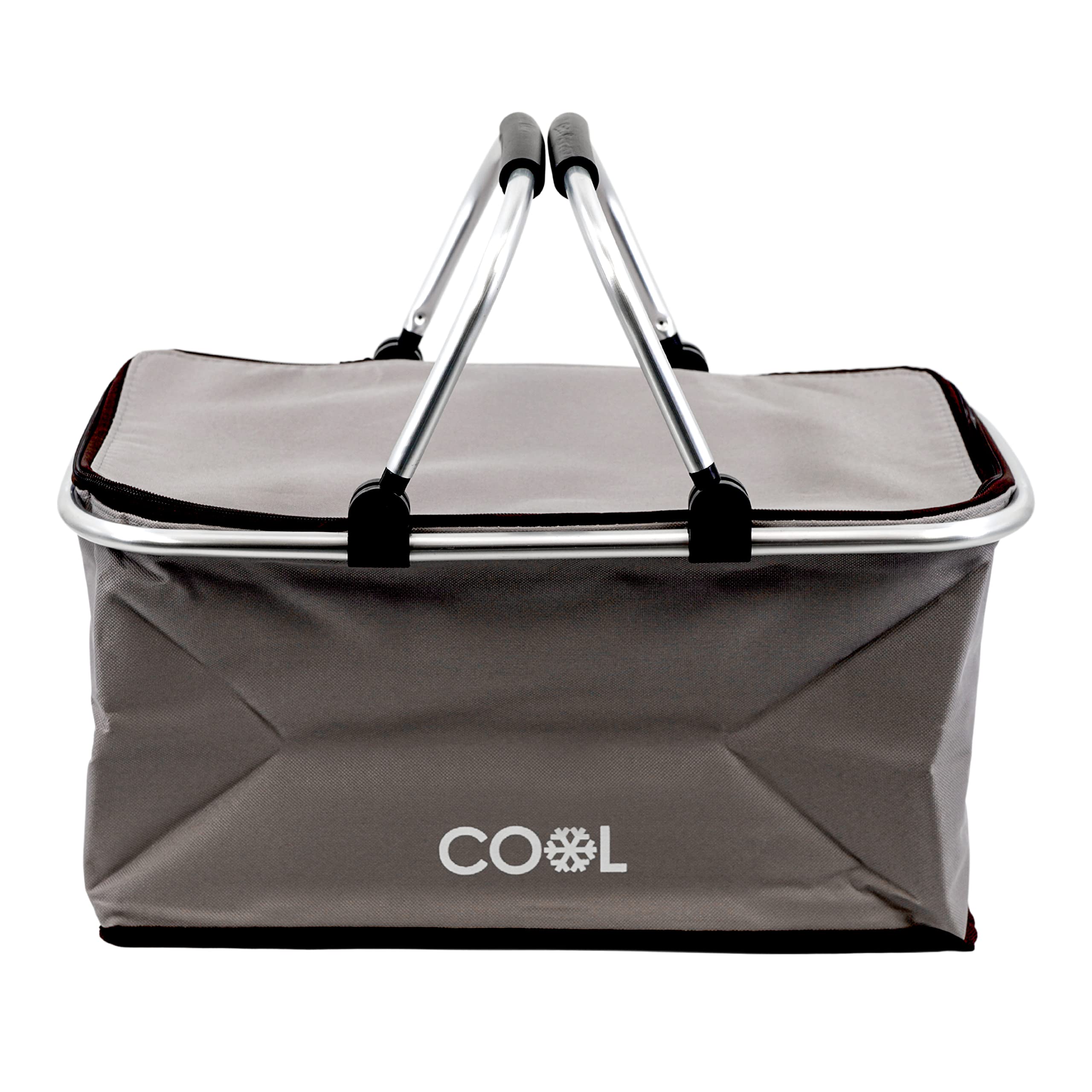 35 Litre Insulated Folding Picnic Camping Cooler Basket Shopping Cool Hamper Bag (Grey)