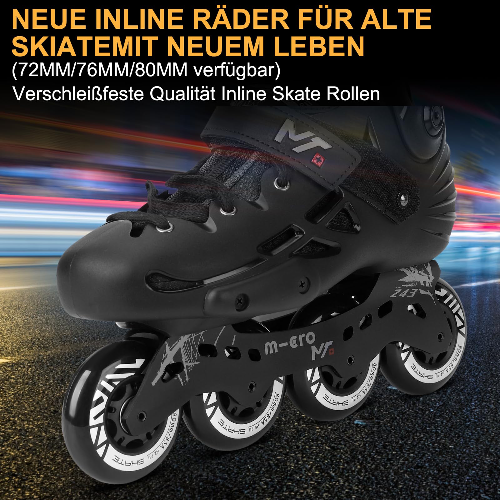 Inline Skate Rollen 80mm 76mm 72mm - 8 Stück Inline Skate Räder 85a inliner rollen mit kugellager ABEC9 | Inliner Skate Räder für K2 Hudora Gonex Apollo (B Silber, A 80MM)