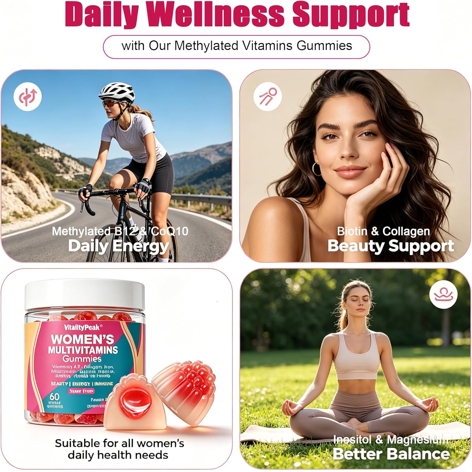 Methylated Multivitamin Gummies for Women | Women’s Multivitamin Gummies with Methylated Folate, Iron, Biotin & Inositol | Sugar Free Women’s Daily Vitamin for Energy, Immune, Hair & Skin | 120 Ct