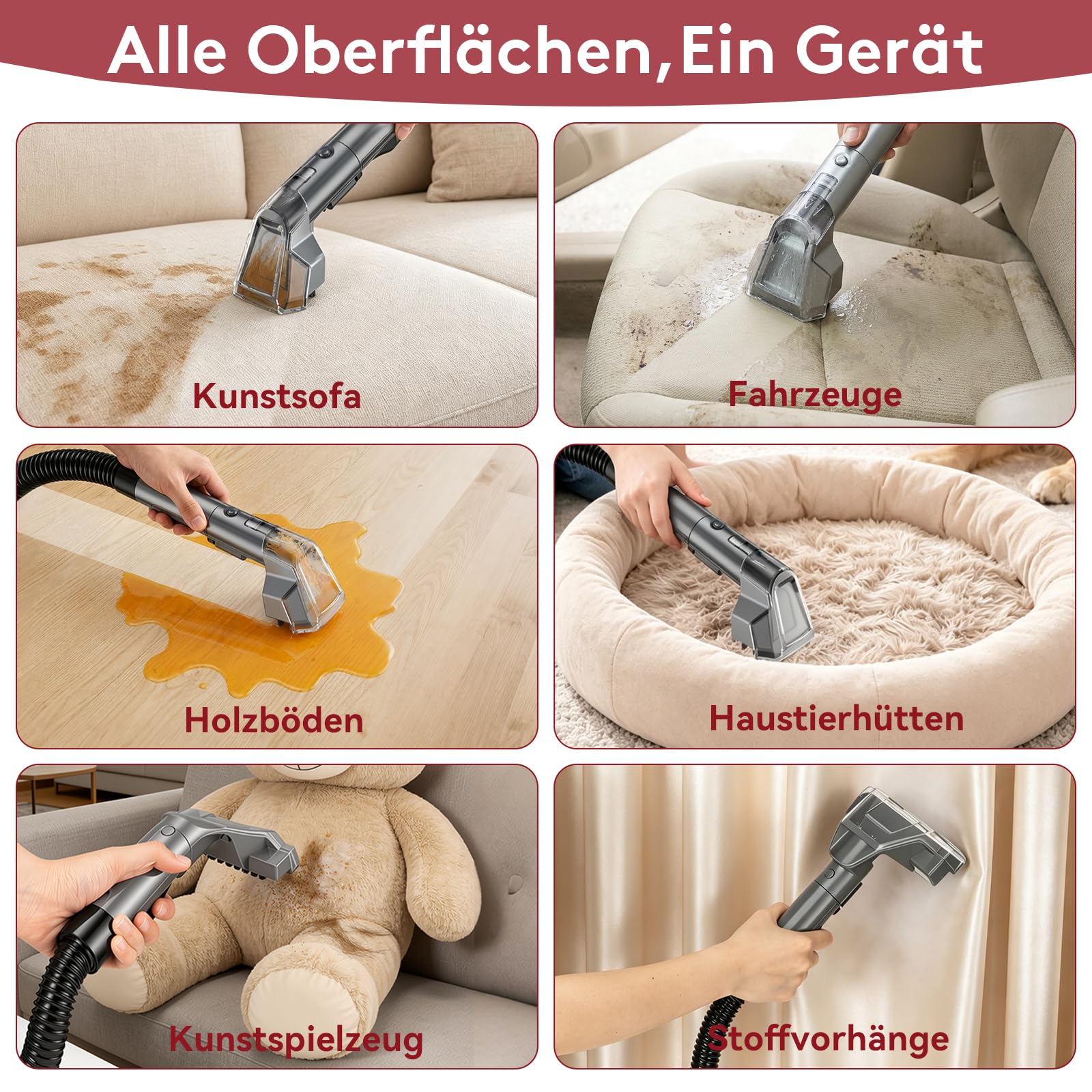 Nasssauger Polsterreiniger Gerät,600 W– 22 kPa Teppichreiniger Waschsauger,Tragbares Teppich-Reinigungsgerät mit Selbstreinigung und langem Schlauch für Sofas,Teppiche & Auto-Innenräume
