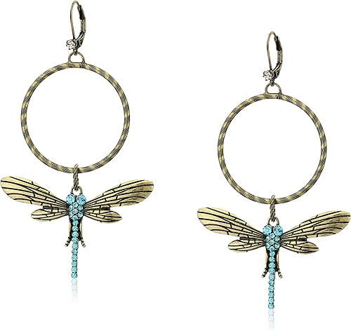 Betsey Johnson Pendientes de aro gitano de "Betseback Betsey" Pave Dragonfly