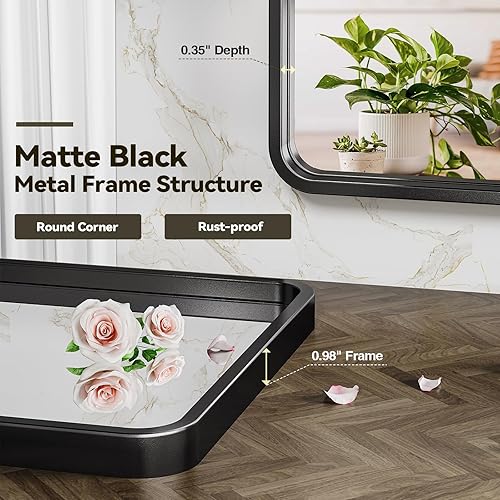 Miniatura 3 de Brightify Espejo de baño negro de 28 x 36 pulgadas para pared, espejo rectangular con marco de metal negro, moderno espejo de tocador montado en la