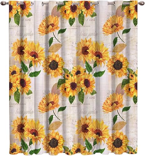 Cortinas opacas elegantes, girasol con fondo de periódico, sala de estar, dormitorio, oscurecimiento de ventana, decoración de oficina en el hogar,