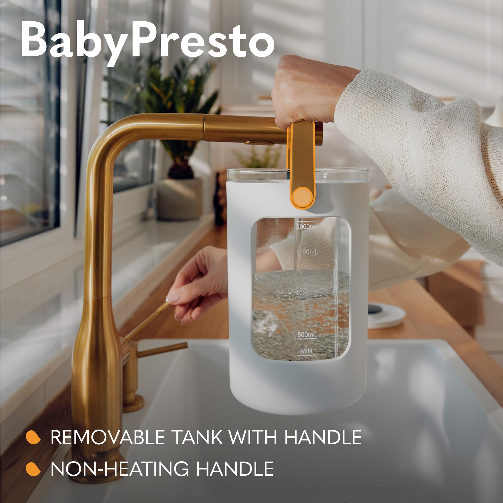 LIONELO BABYPRESTO Scaldal biberon. Bollitore Elettrico per Acqua 2 Litri Potenza 1000 W, Temperatura di Esercizio 35°-100°, Mantiene il Calore 24 ore Dosaggio Acqua 30-300 ml, Declorazione