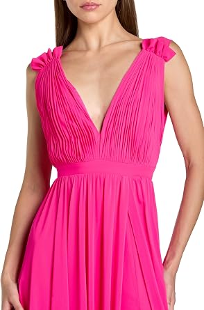 Mac Duggal Pleated Chiffon Sleeveless V-Neck Gown