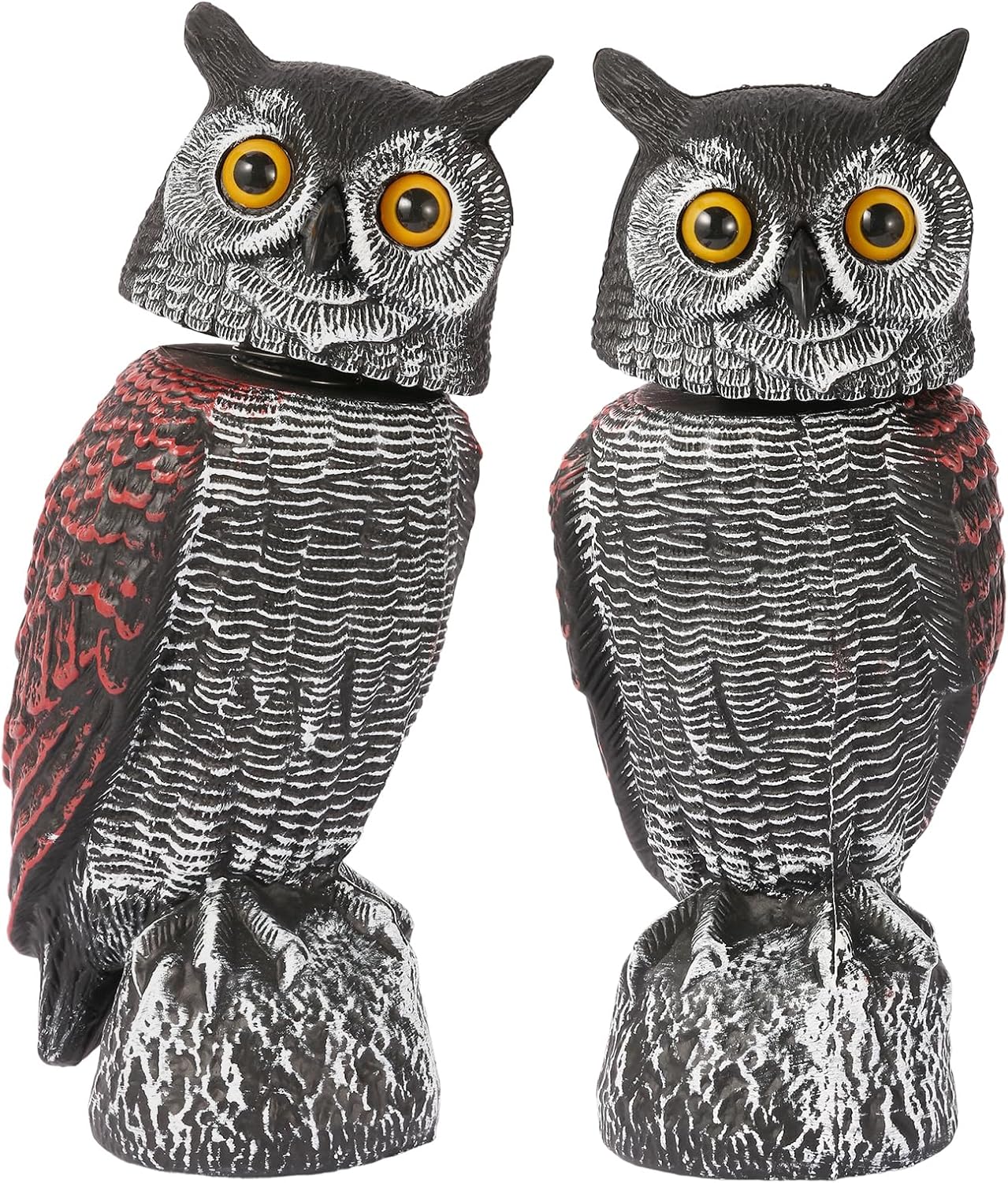 Fake Owl Decoys to Scare Birds Away-15.8 Inch, 2 Pack Rotating Head Sculptures, Nature Enemy Scarecrow Plastic Owl Statues, Bird Control and Pigeon Deterrent Outdoor for Outside, Patio, Yard