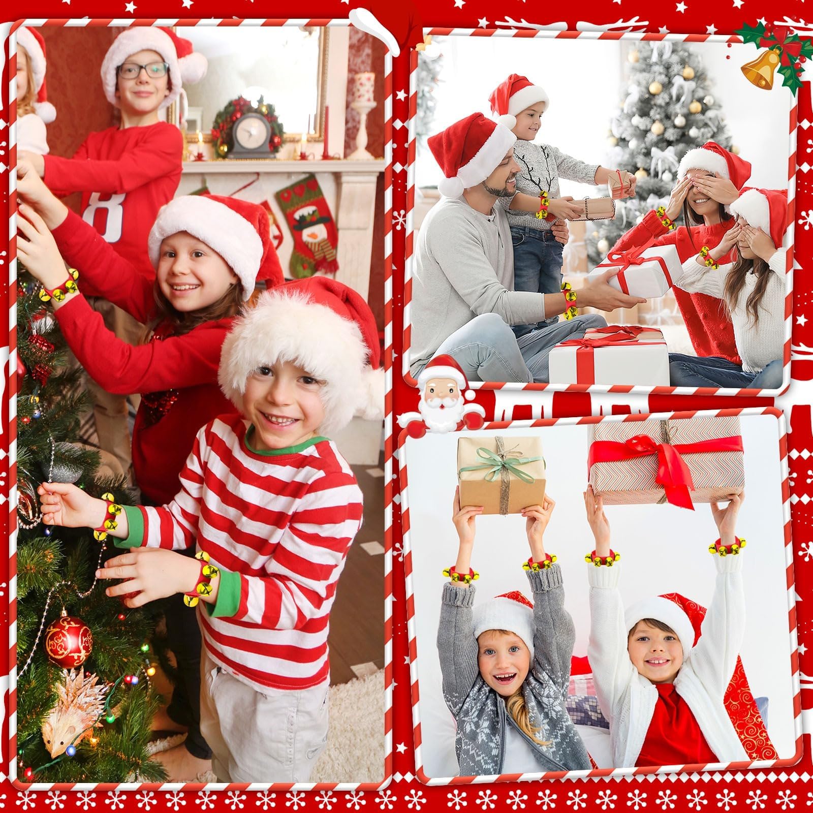 Augshy 2 Packs Wrist Bells, Wrist Bells Bracelets Jingle Bells Adjustable Hand Ankle Bells Musical Instruments for Christmas Party Favors,: Red Gold