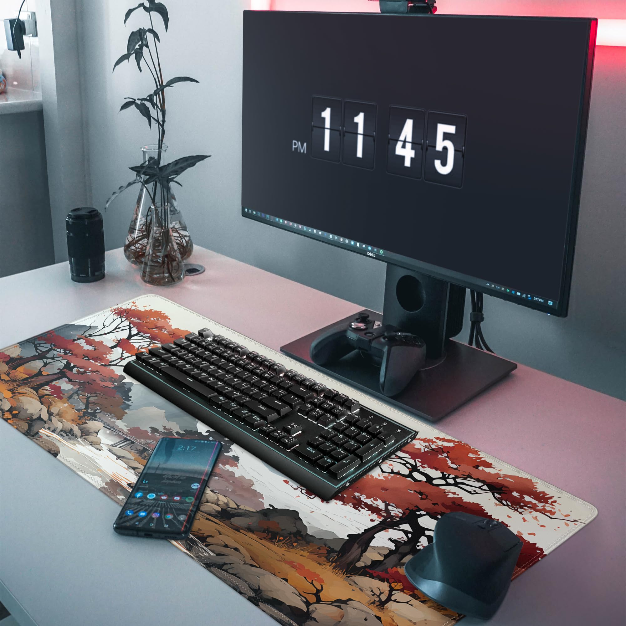 Tappetino per mouse da gioco giapponese blu e bianco con motivo a onde, XL, motivo anime, grande, grande, con base in gomma antiscivolo, bordo cucito, per scrivania, PC, computer, gamer, 80 x