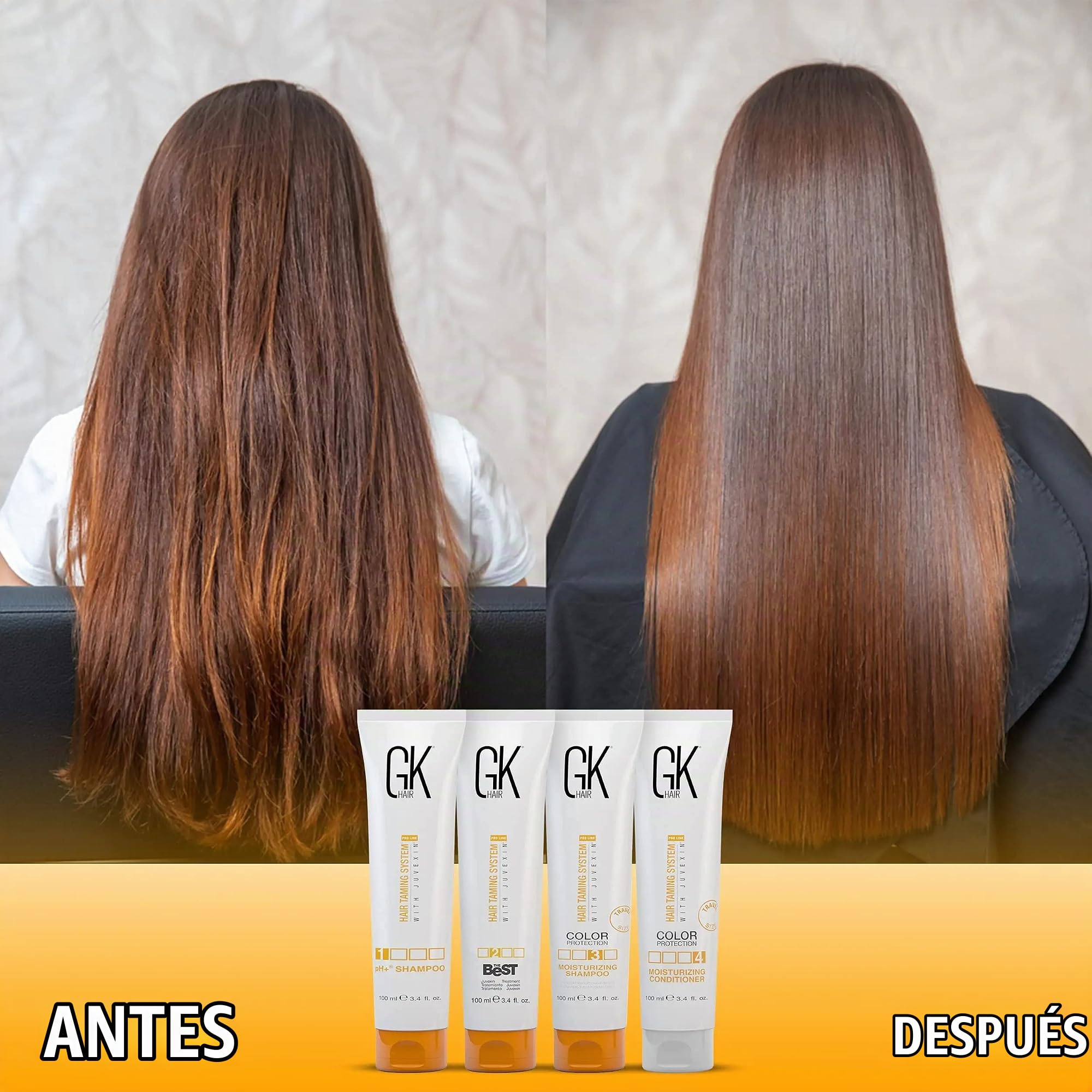 GK HAIR Global Keratin The Best Consumer Box Kit (100ml / 3.4 Fl Oz) Kit de tratamiento de alisado de queratina y alisado brasileño para un cabello natural sedoso y sin encrespamiento