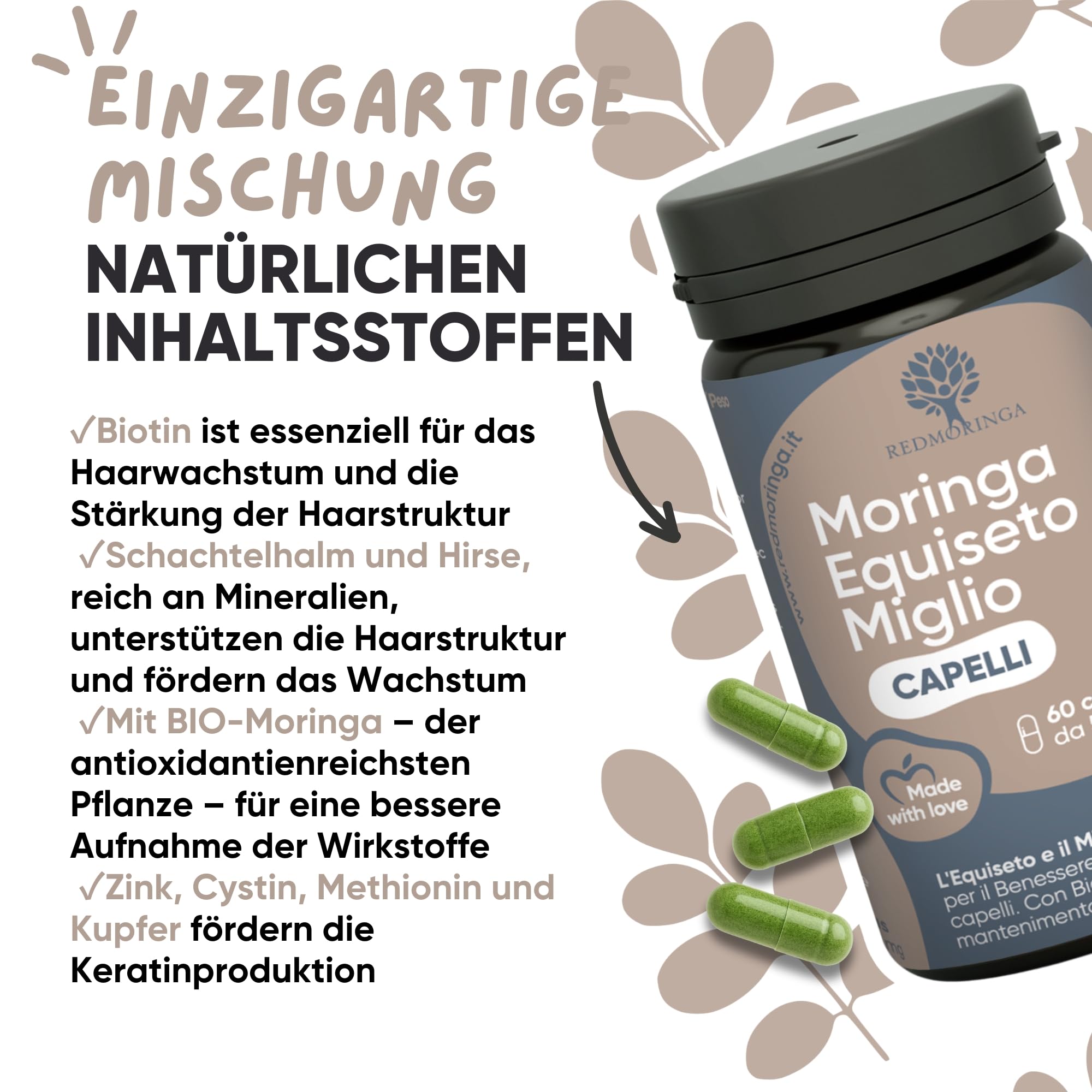 Haarwachstum Biotin Komplex 8 in 1 mit Zink, Selen, Kupfer, Schachtelhalm, Hirse, L Cystein & Bio Moringa – Gegen Haarausfall und für Schnelles Haarwachstum und gegen Haarausfall