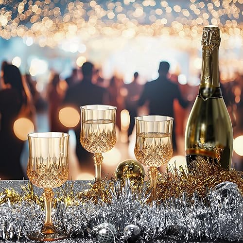 Miniatura 7 de XUWAIDSGN 48 copas de vino vintage de plástico de 7 onzas, vasos irrompibles para boda, copas de agua de cristal, vasos reutilizables, copas de