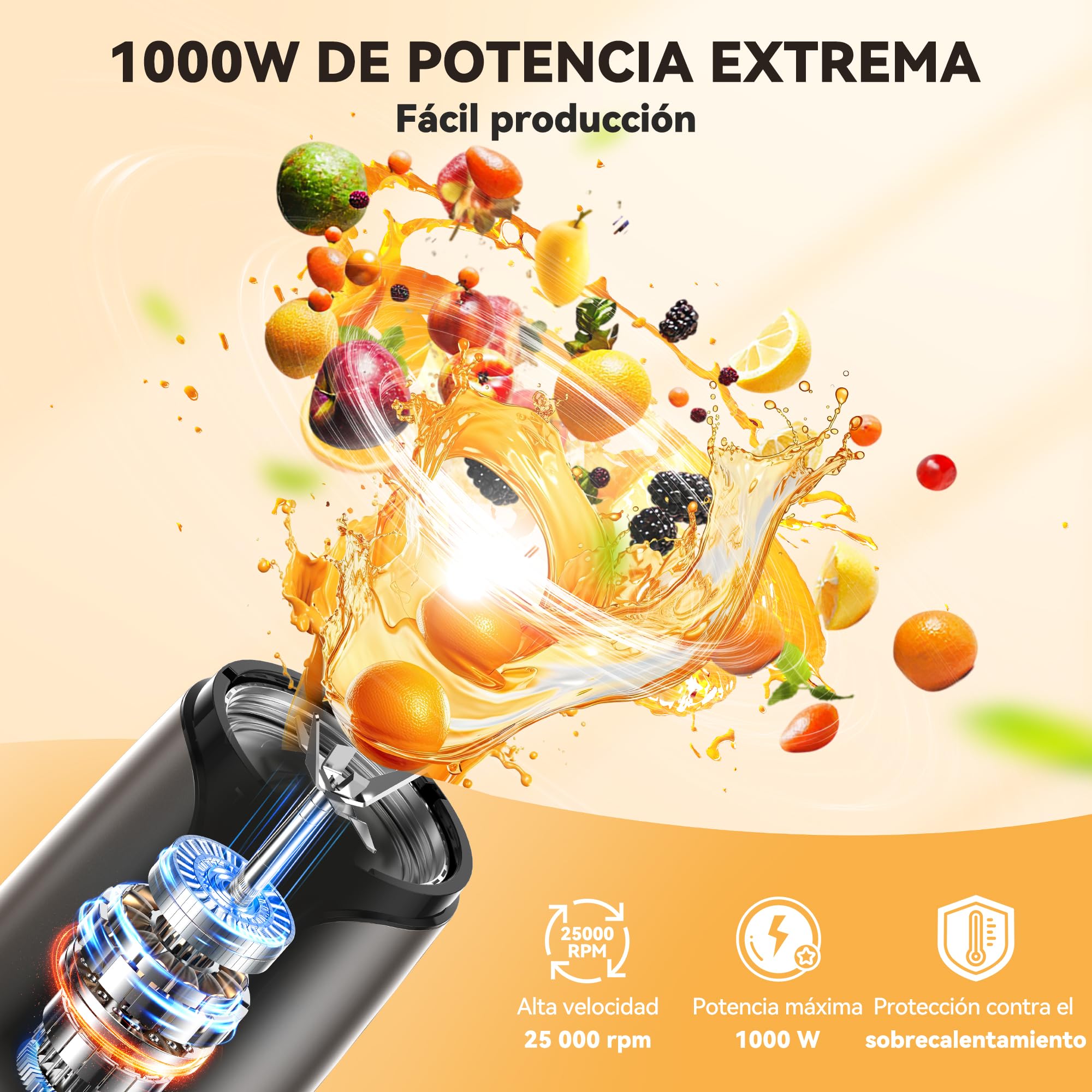 TECKNET 1000W Batidora de Vaso Portátil, Smoothie Blender, Batidora Portátil, Mini Batidora con Hoja en Cruz de Acero Inoxidable 304 de Uso Alimentario, 2 Vasos sin BPA 500/150ml Batidos, Babynahrung