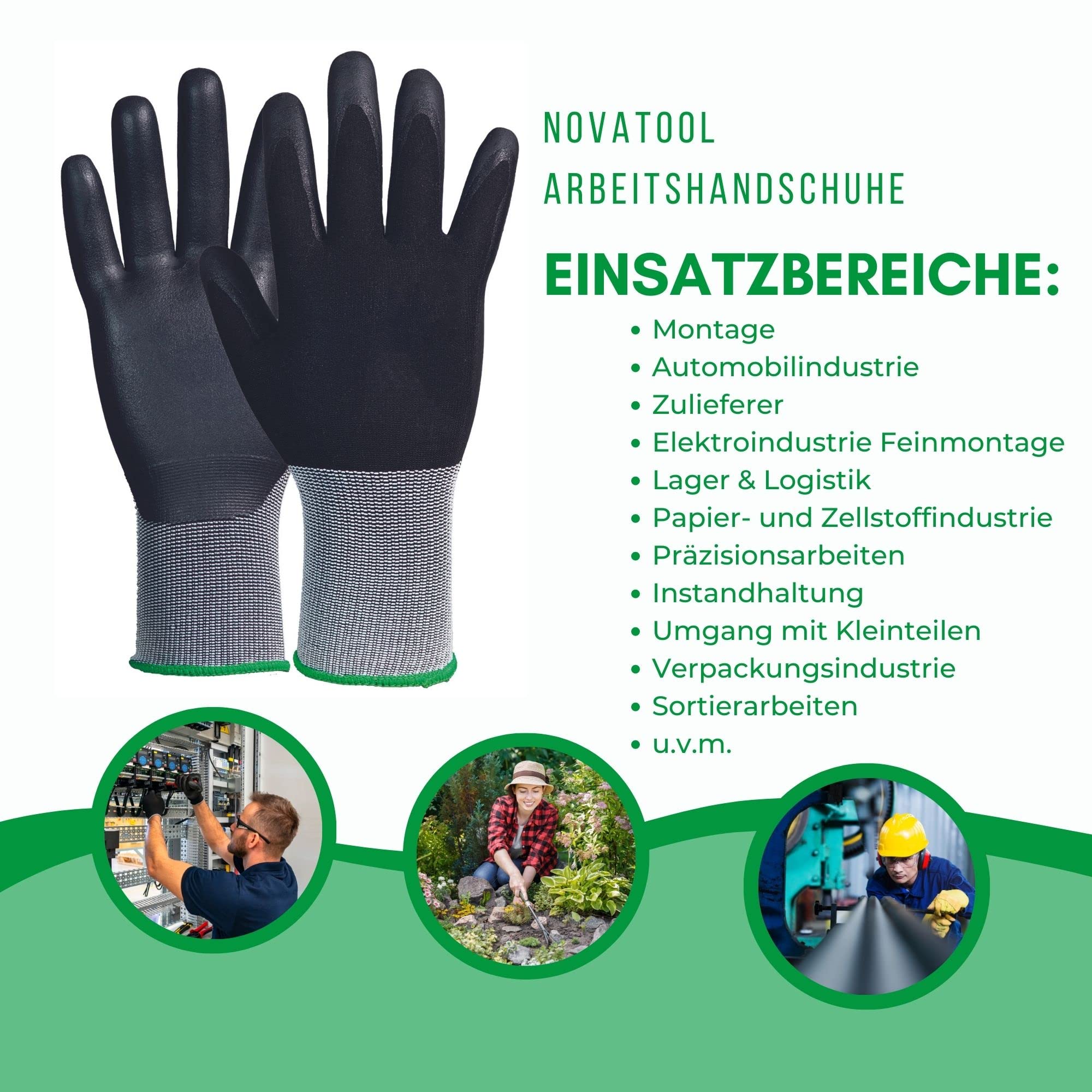 Novatool 36 pares de guantes de protección para hombre, talla 9, nailon, resistentes al aceite, EN388:2016, 4121X, guantes de trabajo, guantes de montaje, guantes de pintura, guantes de mudanza