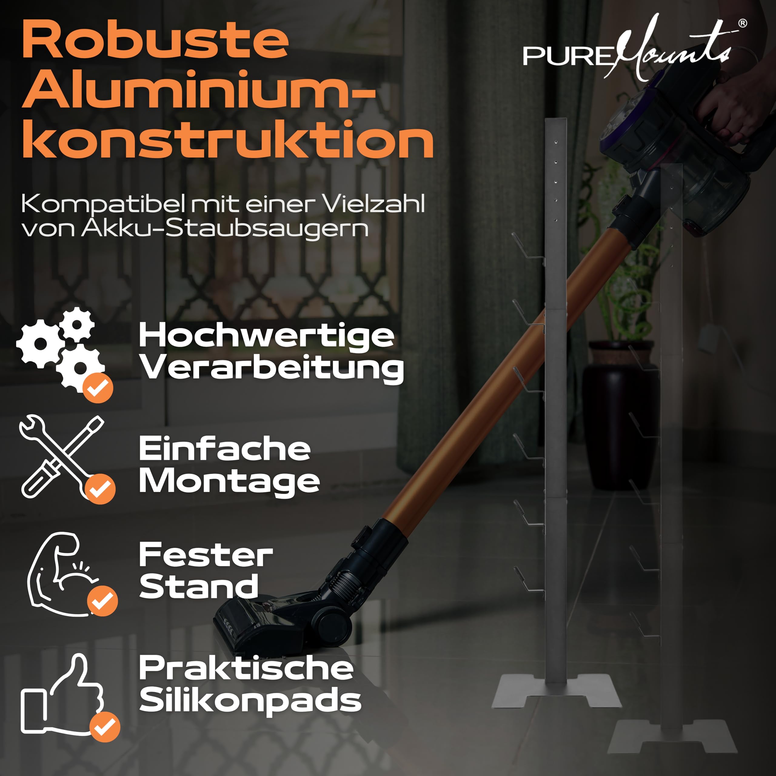 PureMounts Uchwyt do odkurzacza kompatybilny z Dyson Gen5, V15, V12, V11, V10, V8, V7, V6, uchwyt podłogowy, uchwyt na akcesoria, czarny