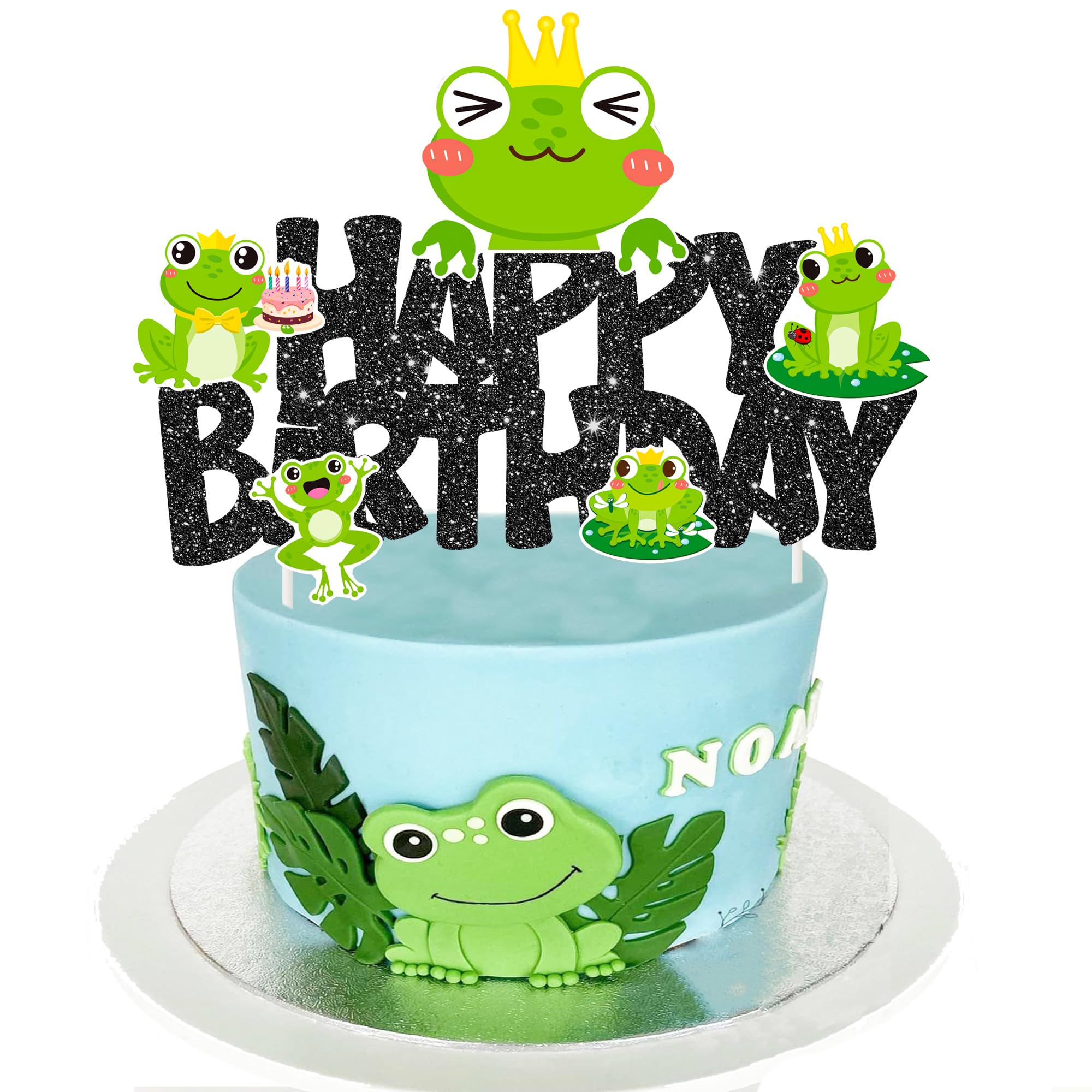 Frog Birthday Decoration Frog Cake Topper Frog Prince Party Cake Decoration Glitter Black Frog Themed Cake Pick for Frog Animals Baby Shower Birthday