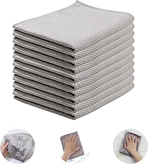 Microfiber Cleaning Cloth Reusable Cleaning Cloths Cleaning Rags 10Pcs 12×16inch Dish Cloths Microfiber Towels for Cars Glass Windows Mirrors Kitchen Fish Scale Cloth Lint Free No Odor Washable (Gray)