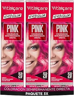 Vitalcare | Vivid, Coloración Semipermanente Profesional, Tinte para el Cabello, Tinte Directo para el Cabello, Dura hasta 20 Lavados, Cabello Suave e Hidratado, Color Rosa, Multipack 3 piezas x 100ml