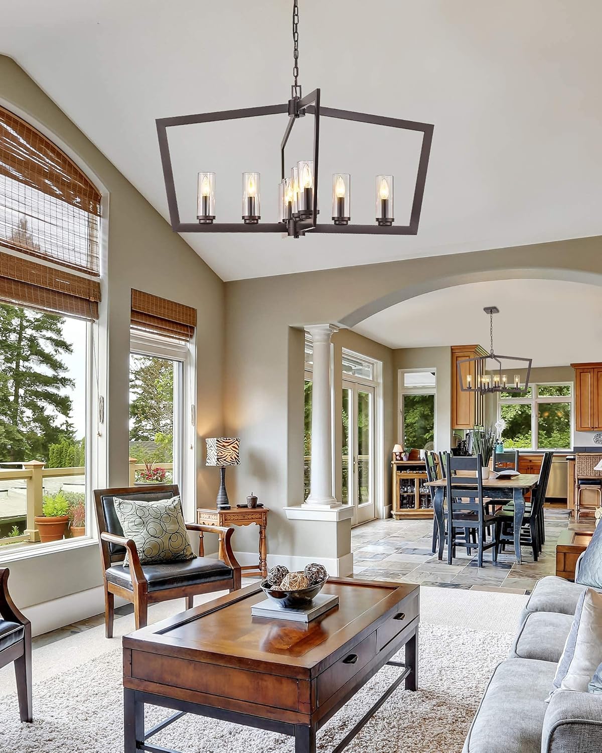 Crаzу Clеаrаnсе Eapudun Modern 8 Lights Metal Light Fixture, Farmhouse Chandelier for Dining Room and Kitchen Island, Oil Rubbed Bronze Finished with Clear Glass Shade, PDA1202-ORB