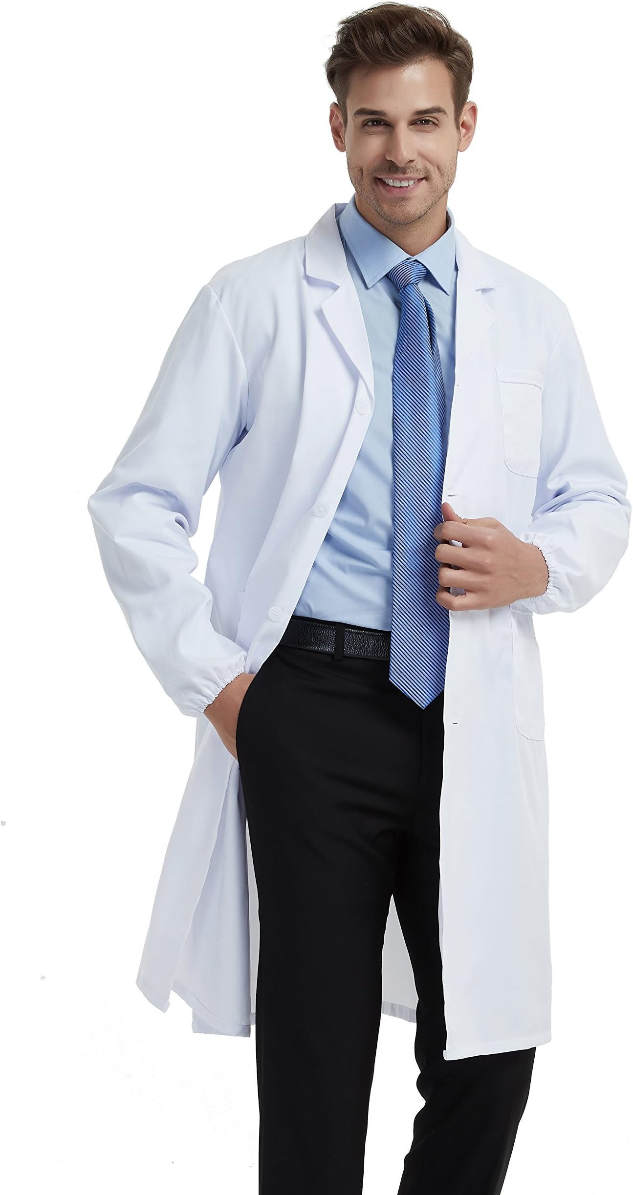 Men's Laboratory Coat, White, Workwear, Uniforms, New Improvement, Elastic Sleeves, White, XL