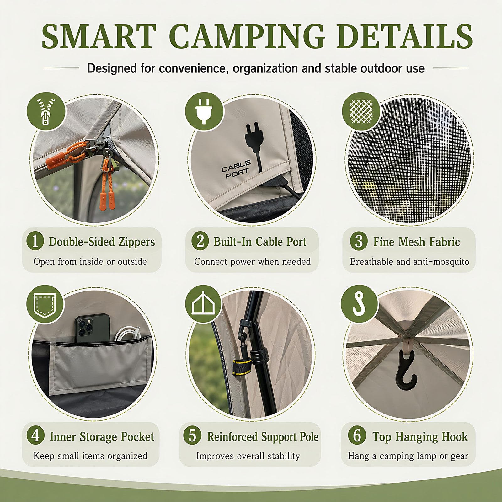 Namiot glamping pop-up dla 14 – wys. 175 cm | Duże siatkowe okna dla panoramicznego widoku i braku komarów.