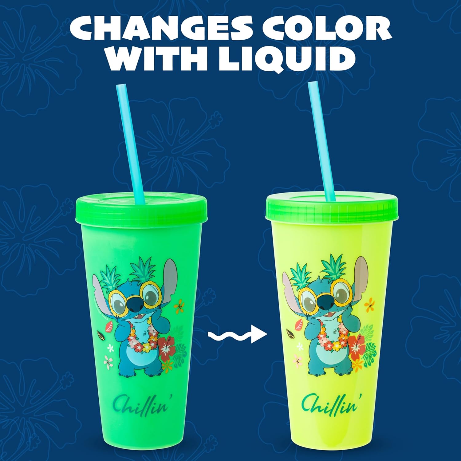 Silver Buffalo Disney Lilo and Stitch Tropical Poses 4 Pack Color Change Plastic Tumbler, 24 Ounces - Image 10