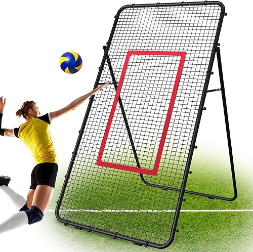 Adjustable Volleyball Rebounder Net 7x4 FT, Steel Frame & High-Tension PE Netting, Durable & Portable Volleyball Training Equipment Practice for