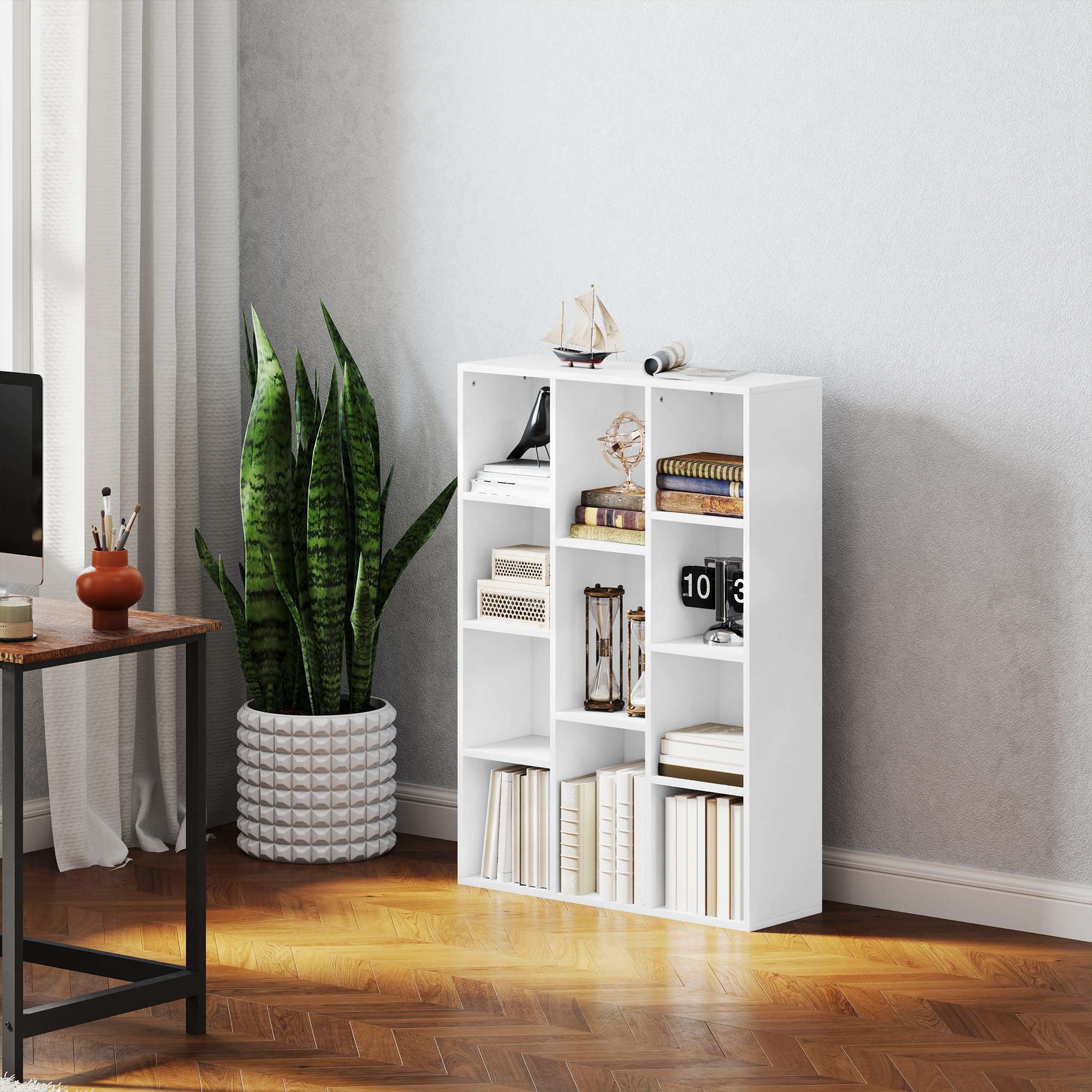 HOMCOM Librería de 4 Niveles con 11 Compartimentos 74,3x24x106 cm Blanco