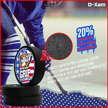 D-Xam Hockey Tape Black Grip Tape 2 Roll Athletic Sports Tape 1inch Multipurpose Cloth Tape for Lacrosse Stick Handles Pullup Bars Tools Fingers Water-Resistan Protect from Scratches Smudges