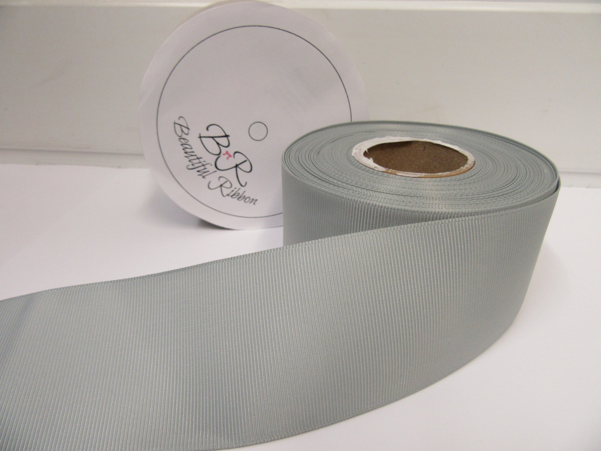 2 metres (Cut from Reel) of 50mm Grosgrain Ribbed Ribbon Light Silver Grey Double Sided 50 mm 5cm 2" 2 Inch