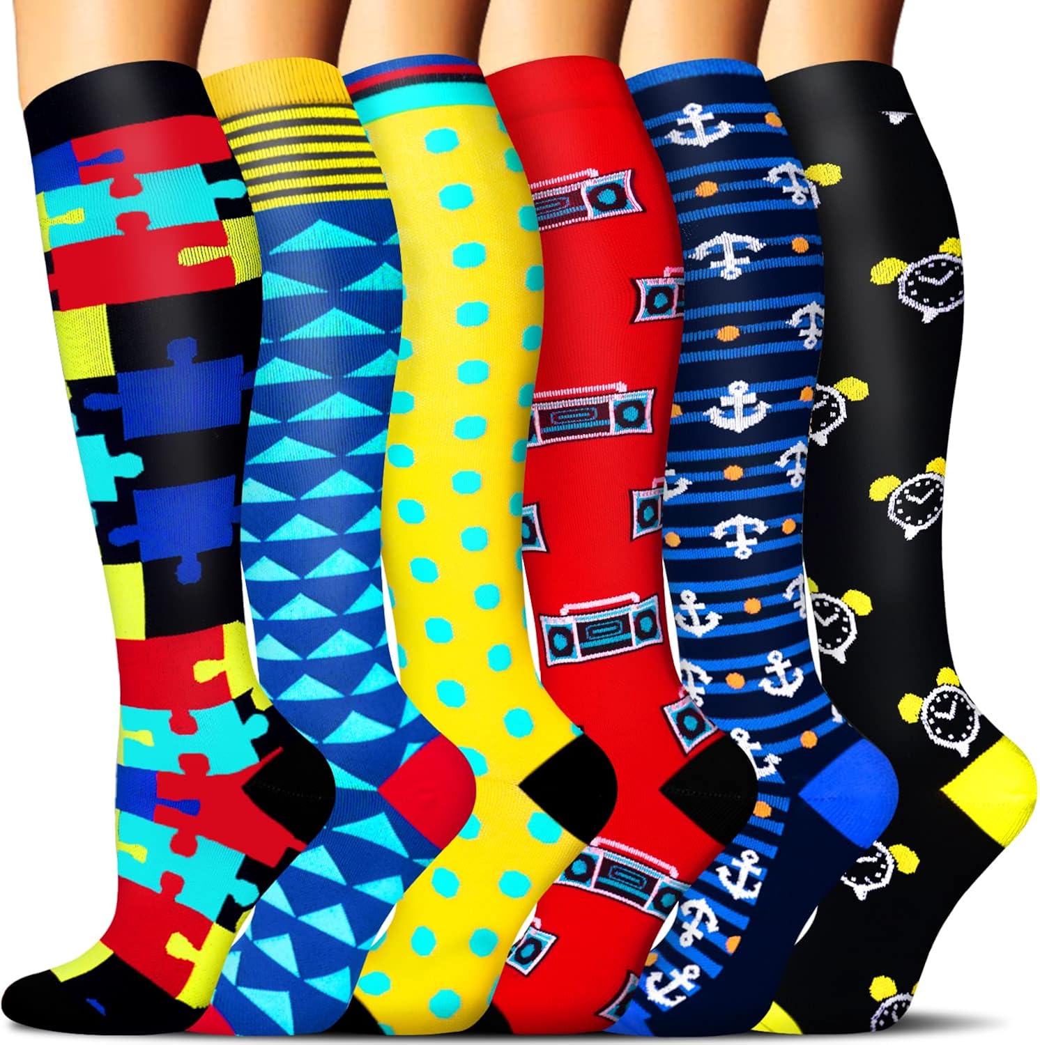 6 pares de calcetines de compresión para mujeres y hombres, circulación 20-30 mmHg, es el mejor soporte para correr, enfermería, deportes atléticos