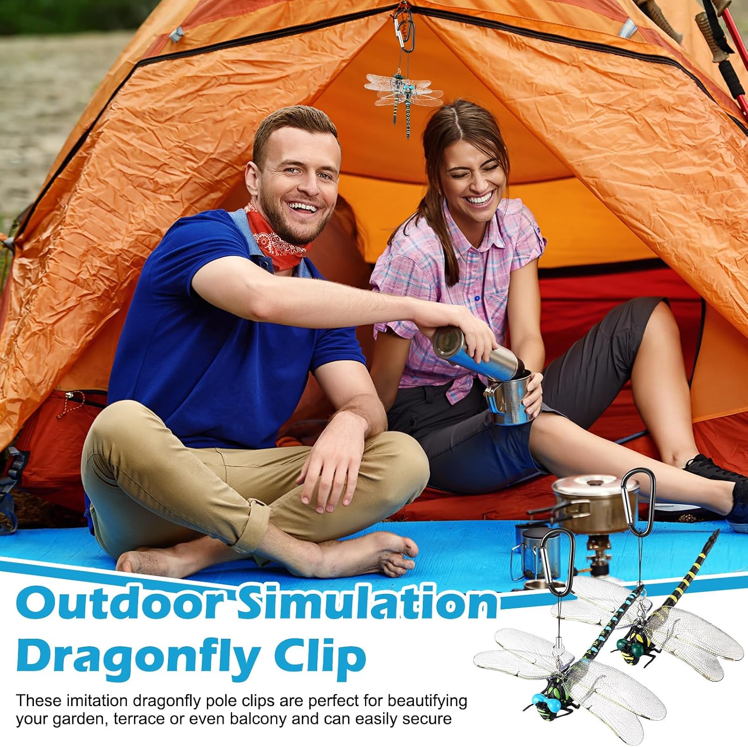 Qualirey 4pcs Dragonfly Hat Clip Realistic Simulated Dragonfly with Hook Clip Attach to Backpack Hat for Indoor Yard Garden Plant Decor (Yellow,Blue)