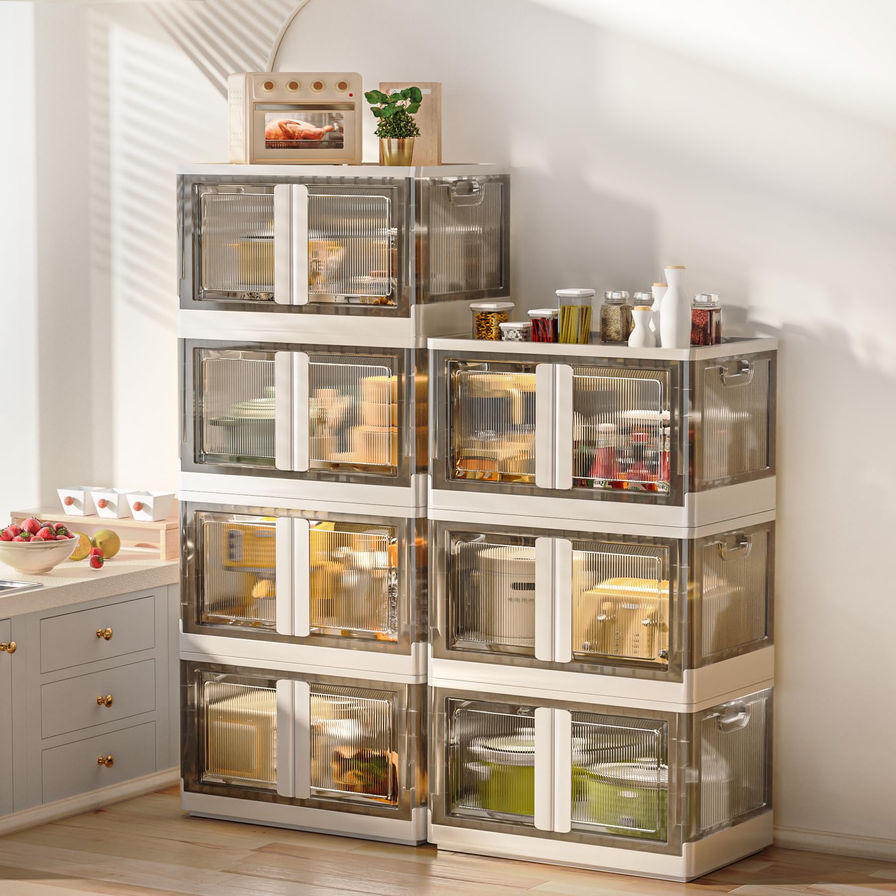 Corbyles Stackable Storage Bins 4 Pack- 19 Gal Clear Storage Bins with Lids and Wheels, Collapsible Storage Containers for Closet Organizer System, Kitchen Storage, Craft Organizers and Storage