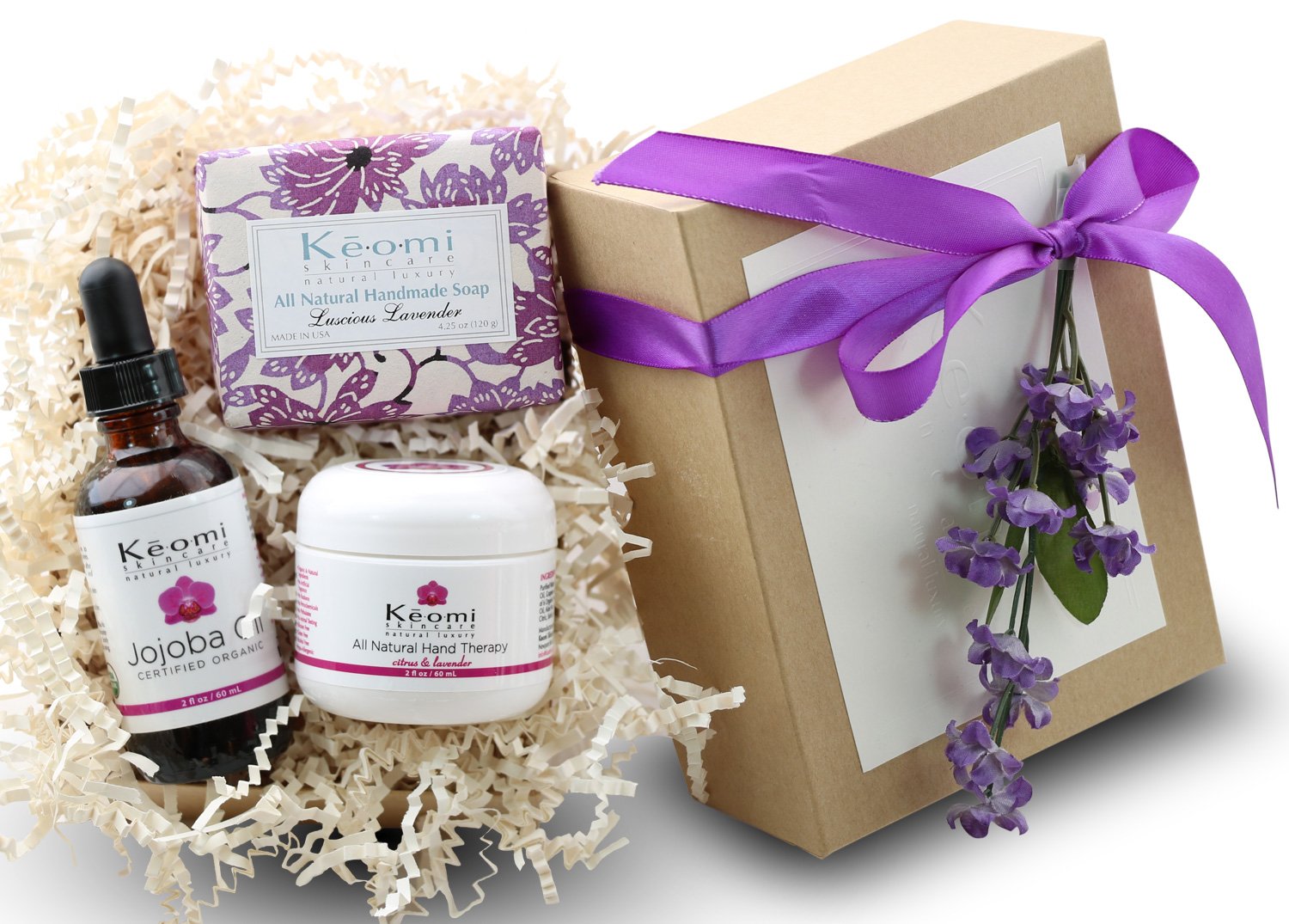 Lavender Organic Handmade Bath and Body Gift Set - by Keomi Naturals - GREAT VALENTINES DAY GIFT - Pamper Them with All Natural Luxury - Beautifully Packaged Ready to Give