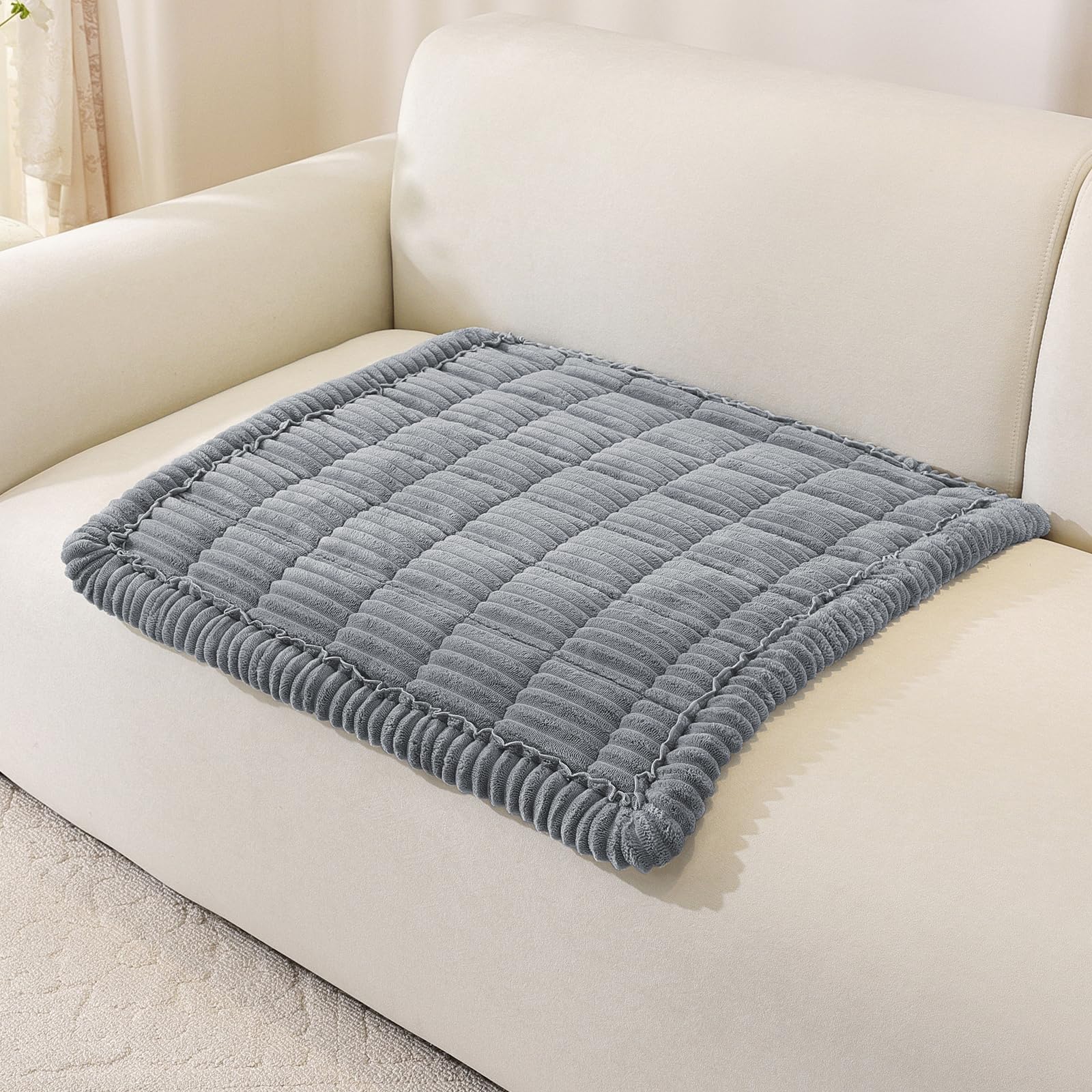 Sofa Armrest Covers, Backrest Covers, Pet-Friendly Couch Cover Furniture Protectors for Dogs, Corner Sofa Cover L Shape, Thick Soft Corduroy Sofa Pads Fuzzy Couch Cushions for Pet (Grey,70x70cm)