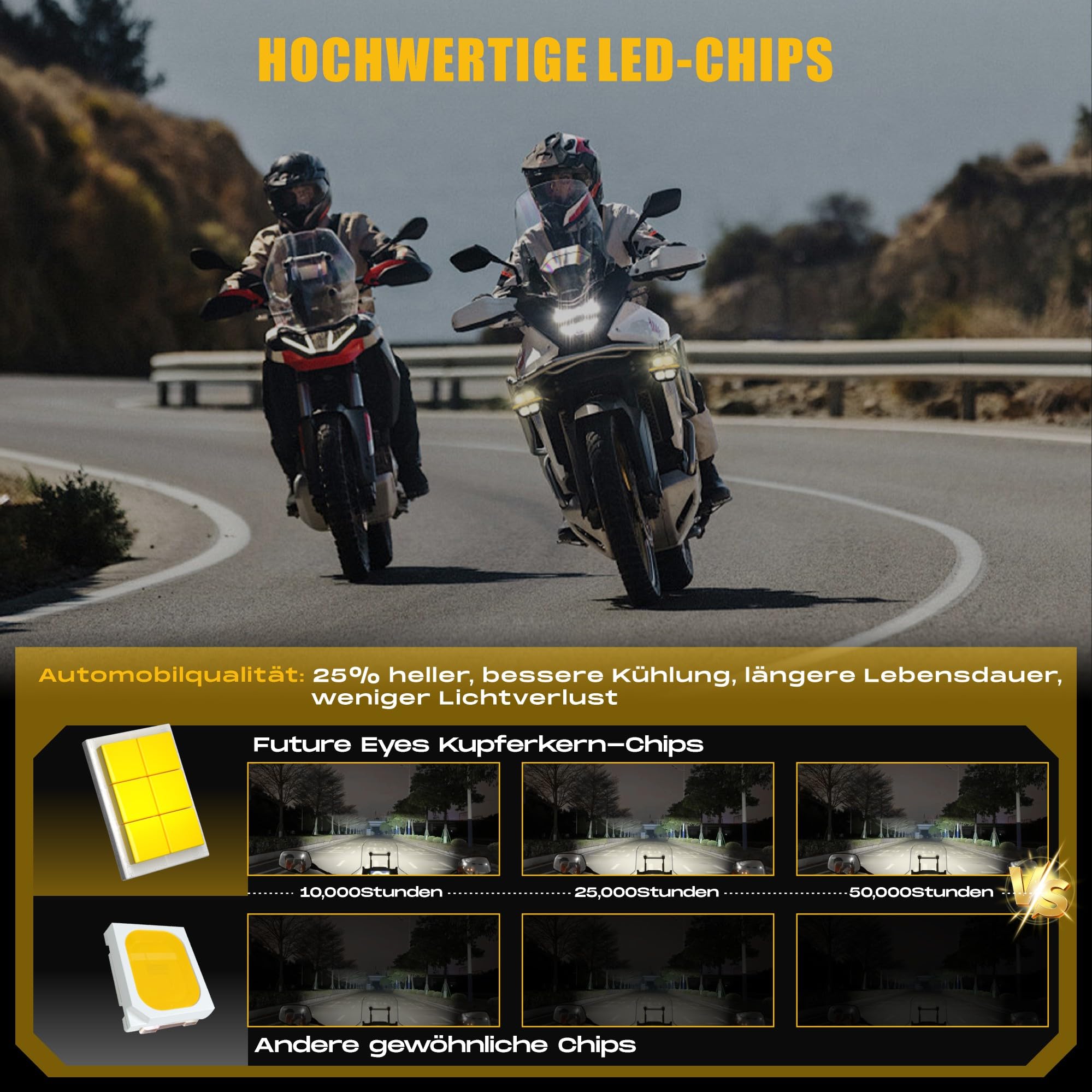 Future Eyes Fari Supplementari Moto, 180W 17500LM Faretti LED Moto, Fendinebbia Omologati ECE E57, Luci LED con Abbagliante e Fendinebbia, IP67 Impermeabile