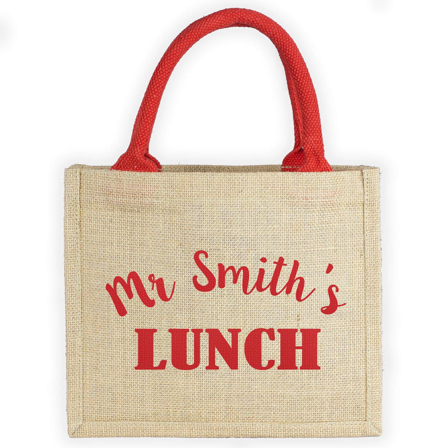 Stickerscape Personalised Lunch Bag | Personalised Gift for Teacher's | Hand Finished and Made in The UK (Red Bag - Red Text)