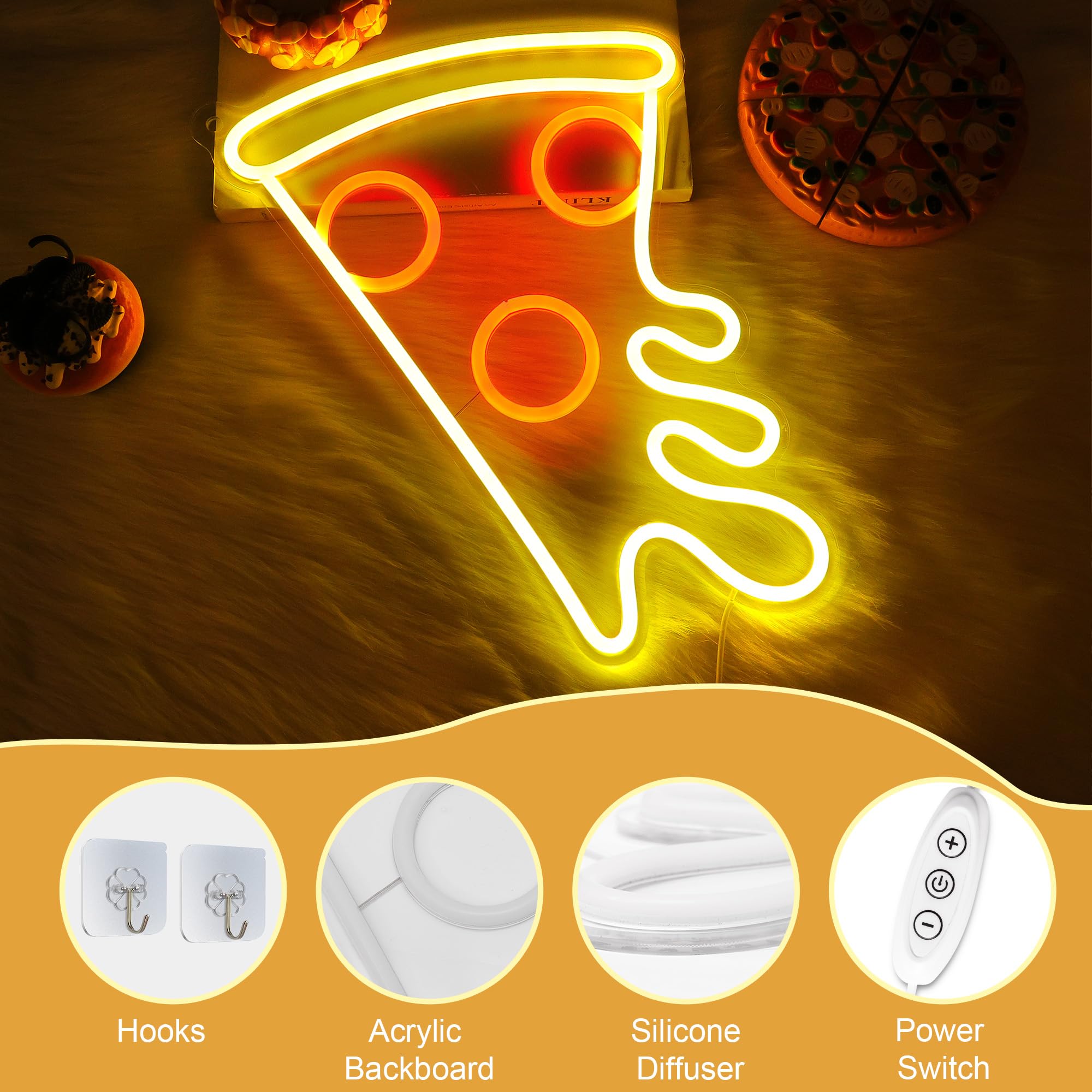 CoolGift Mart Insegna al neon a forma di pizza, luce LED dimmerabile, perfetta per negozio, ristorante, cucina, grotta degli uomini, decorazione per feste di compleanno; regalo ideale per bambini