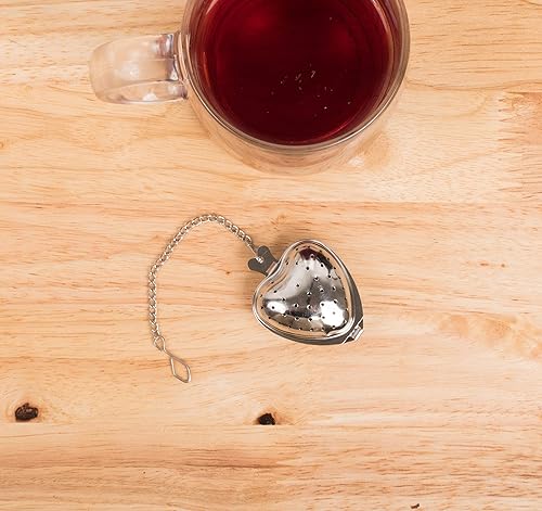 Miniatura 8 de Colador de té HIC amplio con bandeja para goteo incorporada, malla de acero inoxidable 188, 2 in, Tetera con caja, Metálico