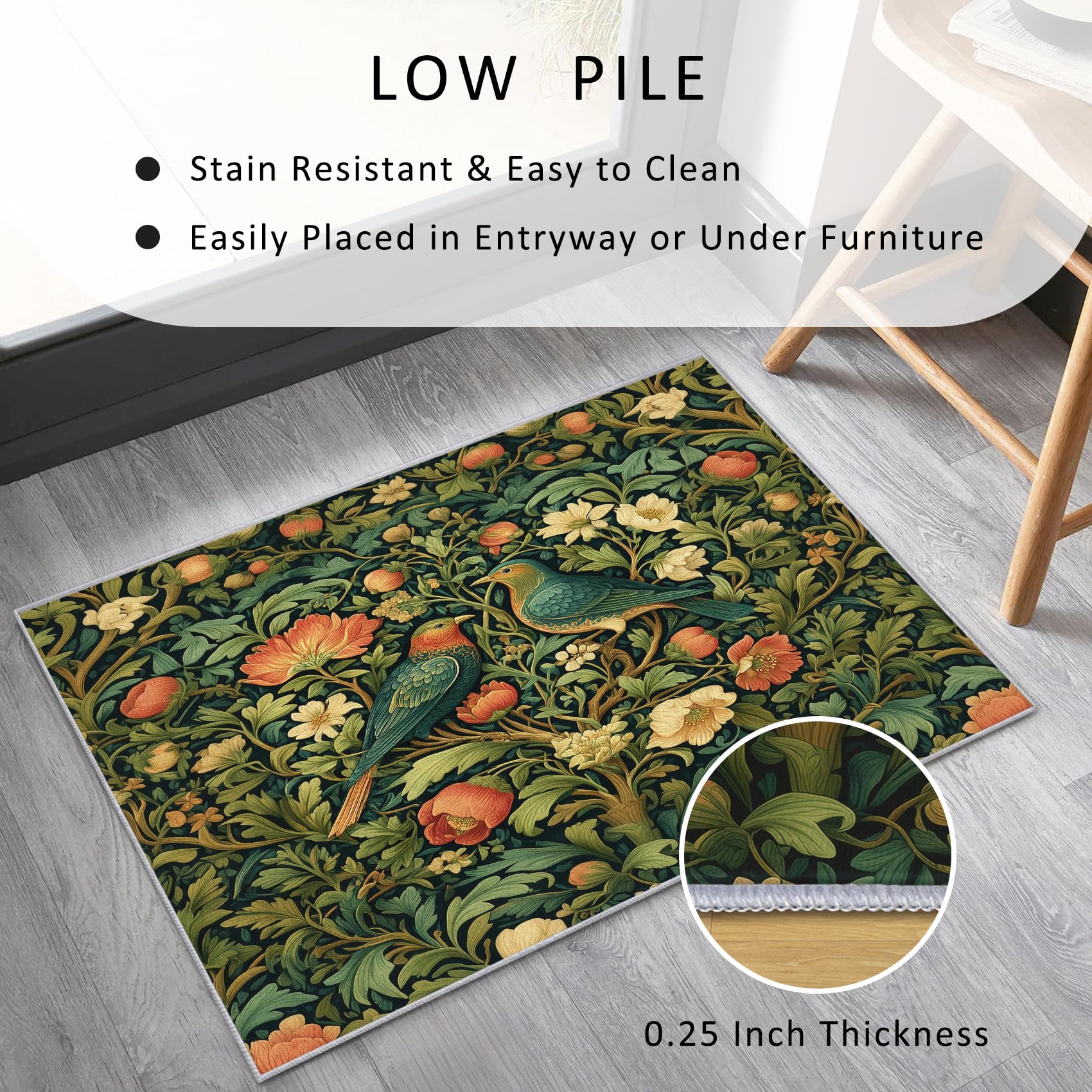 Generisch Vintage Blumen Teppich, Teppich Schlafzimmer Wohnzimmer Blumen Vogel, Wohnzimmerteppich Schlafzimmer Dekoration rutschfeste Waschbar Flanell 160x230 cm V-M5