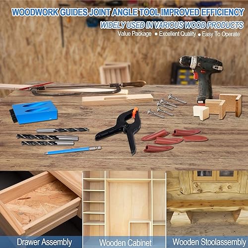 Miniatura 5 de 34 piezas de plantilla de agujeros de bolsillo, guías de carpintería, herramienta de ángulo de articulación de 15 grados, punzador, localizador, kit