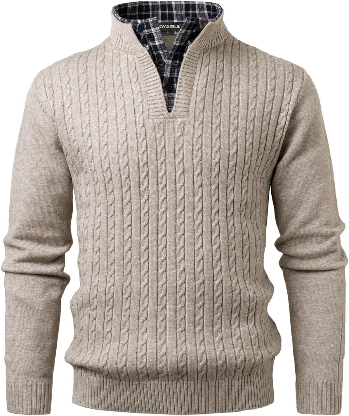 Men's Mock Neck Sweater Quarter Button Pullover Cable Knit Winter Sweaters Knitted Knitwear