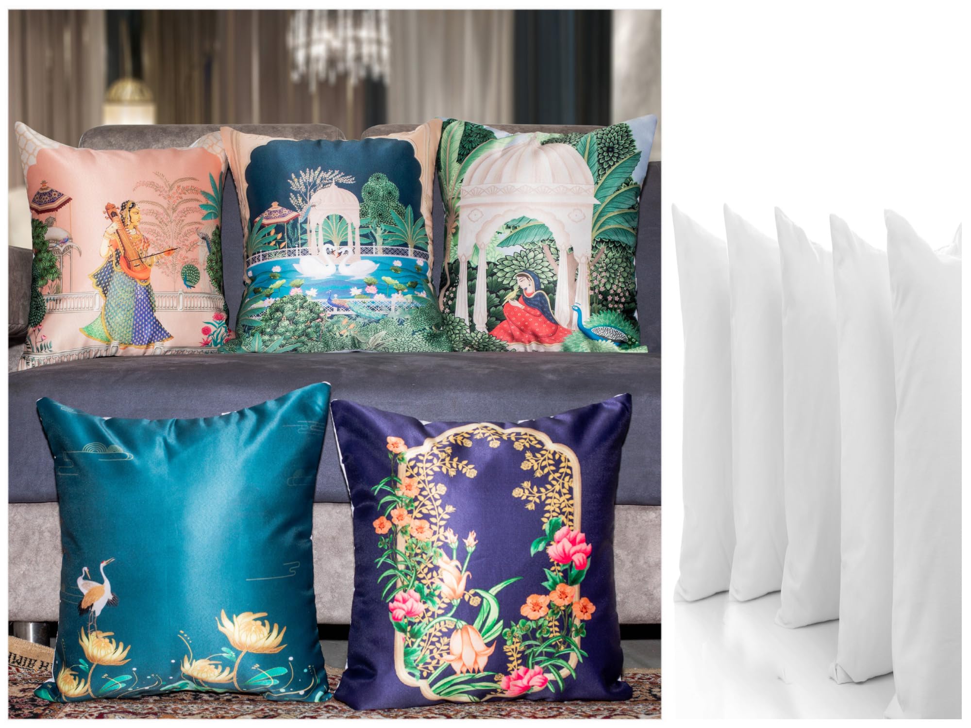 NINFA Microfiber Satin 250TC Cushion Pillow Covers, Multicolor, Set of 5 (12X12 Inches with Fillers, Saheli Ki Bari) (B0CJ3DZCWS) Amazon Price History, Amazon Price Tracker