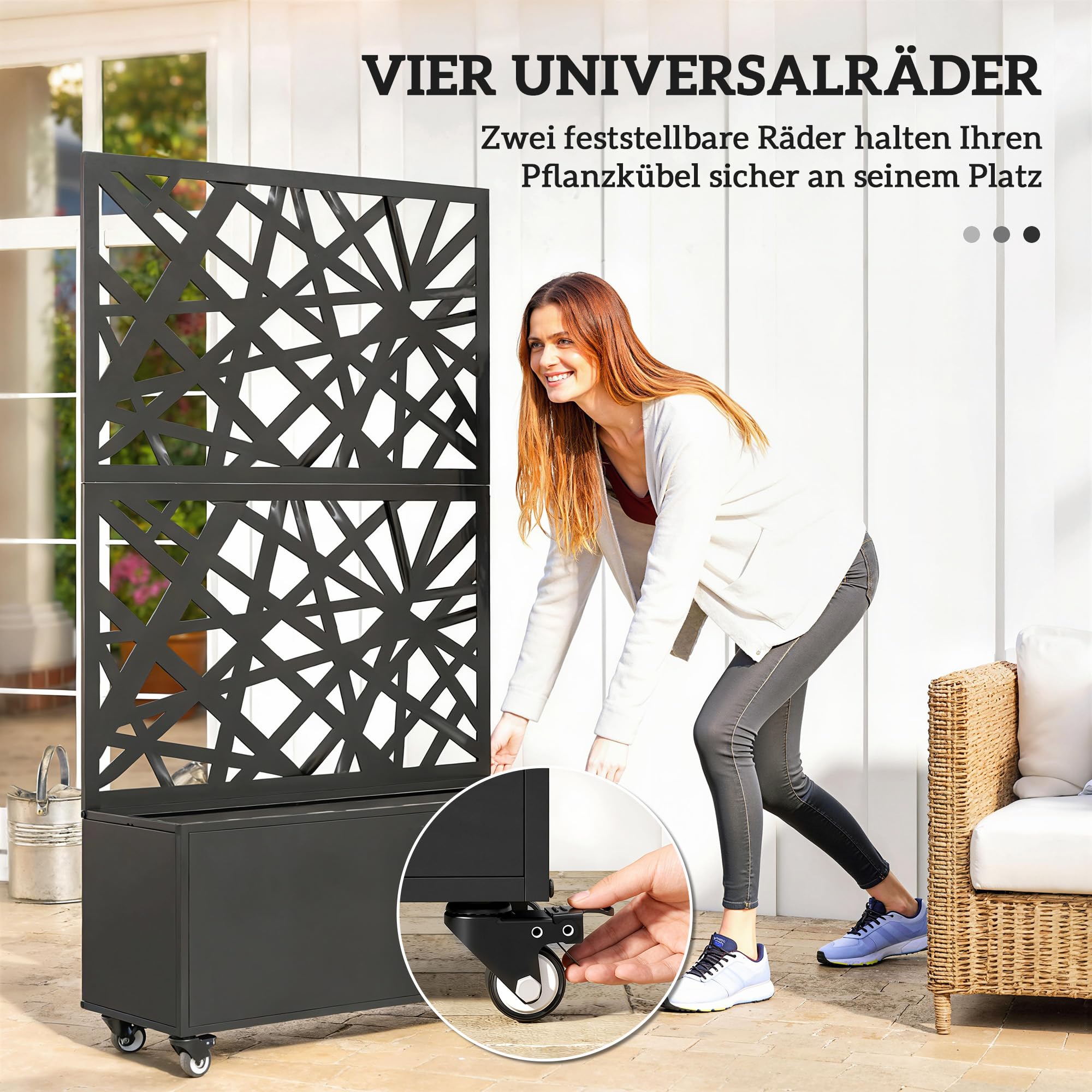 Outsunny Blumenkasten mit Sichtschutz Rankgitter 90 x 30 x 160 cm Schwarz | Pflanzkasten, Rolle, Pflanzkübel aus Metall, Blumenkübel, Rankkasten, Rankhilfe, für Garten, Balkon, Terrasse