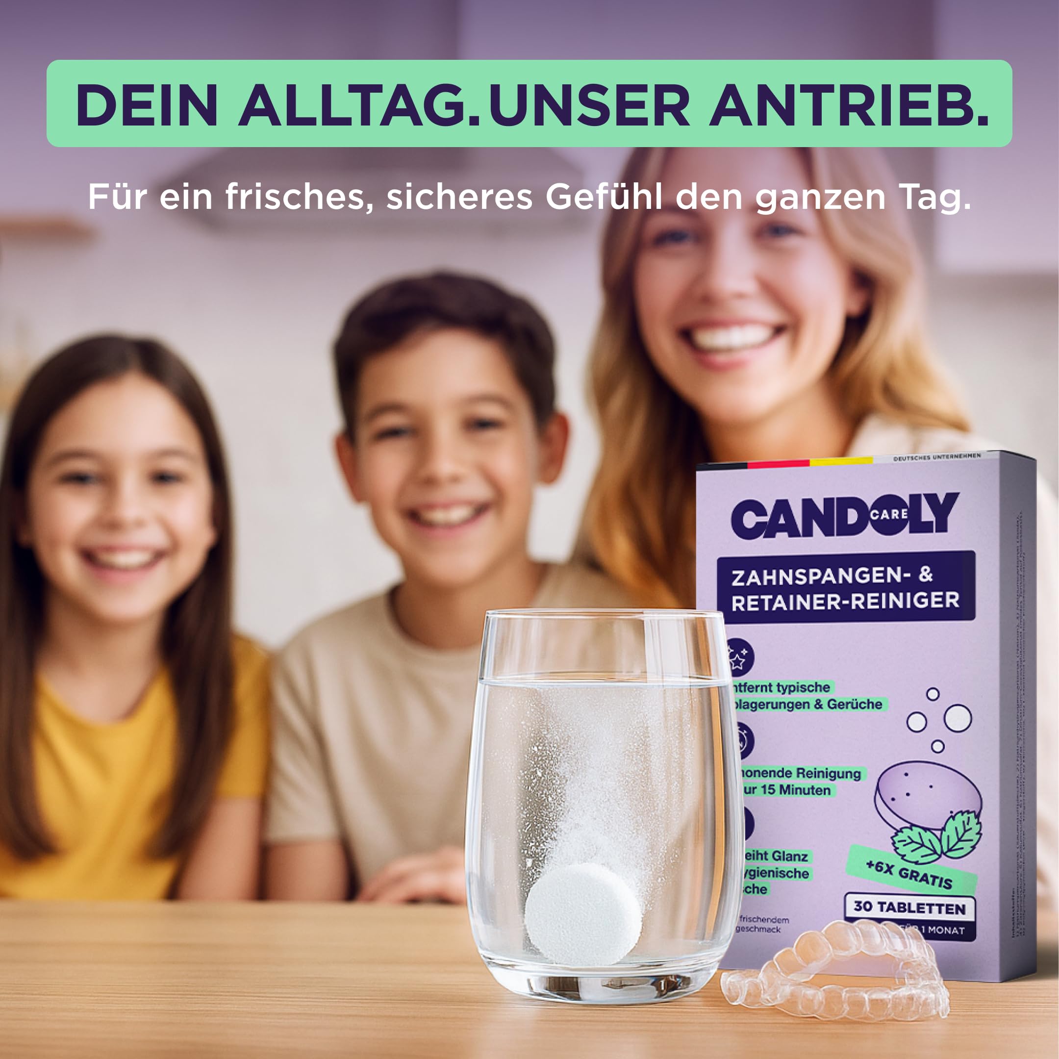 Pastillas de limpieza de frenillos: limpieza suave para aparatos ortopédicos, retenedores, alineadores y férulas dentales, limpiador sin cloro ni alcohol, sabor a menta fresca, eficaz en 15 min, 120