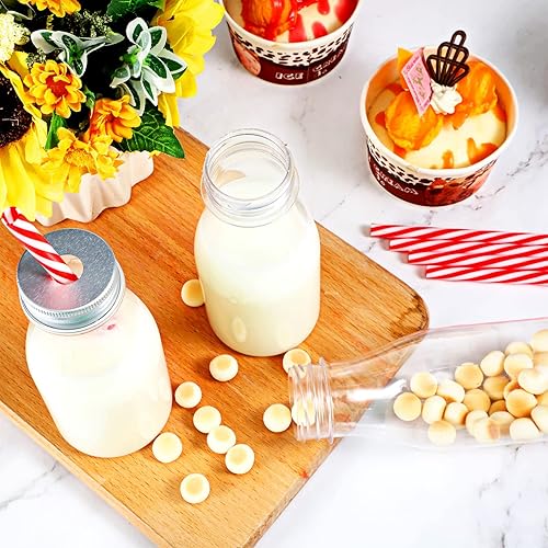 Miniatura 10 de Irenare 40 juegos de botellas de leche pequeñas de plástico con popotes y tapas de metal, botella de plástico transparente para leche láctea,