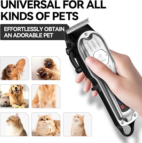 Miniatura 6 de Kit de aseo para perros para pelo grueso y grueso, recortadora de pelo de perro de bajo ruido, afeitadora inalámbrica recargable para mascotas con
