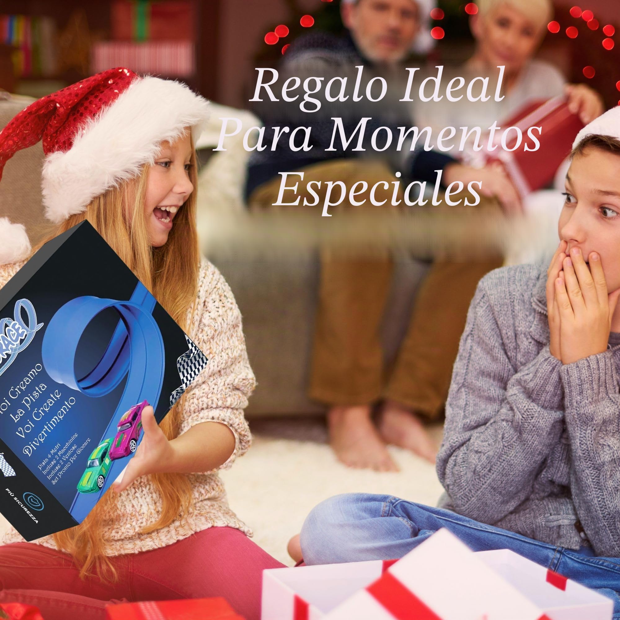 Juego niños Pista Coches TURBORACE - 4 M de Pista de Carreras - 4 carritos Juego de Aventura Idea Regalo niño 2 3 4 5 6 años para cumpleaños