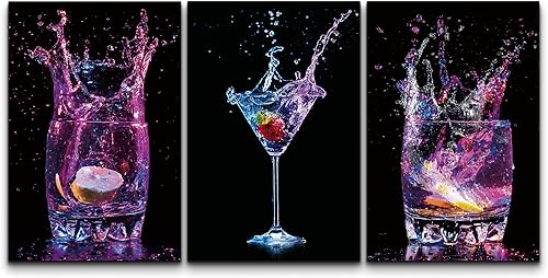 wall26 Lienzo impreso para pared juego de arte con salpicaduras moradas y azules de vino cócteles fotografía realismo paisaje elegante colorido